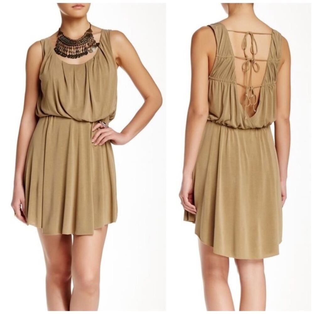 Free People‎ True As Love Tie Back Mini Dress S Tan